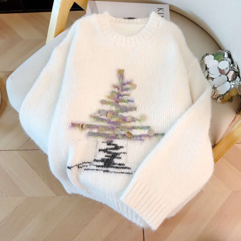 Long sleeve round neck thermal loose sequins winter sweater