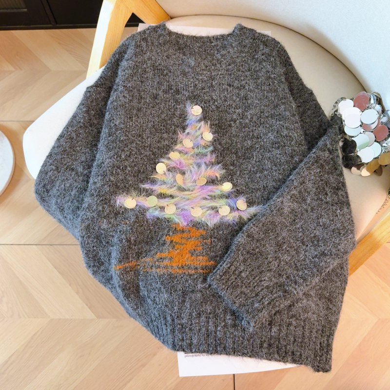 Long sleeve round neck thermal loose sequins winter sweater