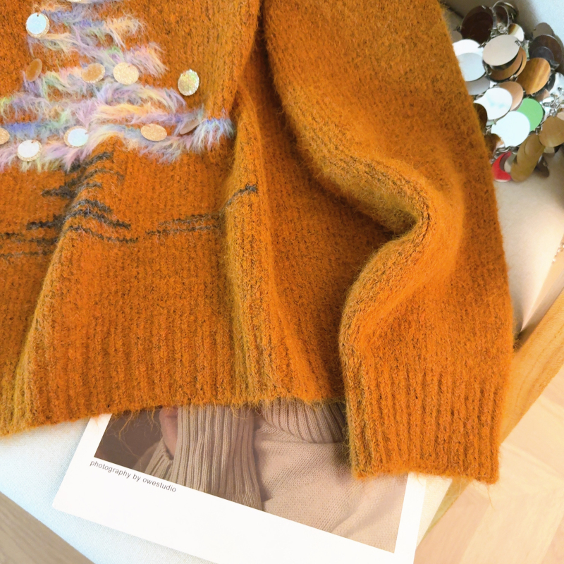 Long sleeve round neck thermal loose sequins winter sweater