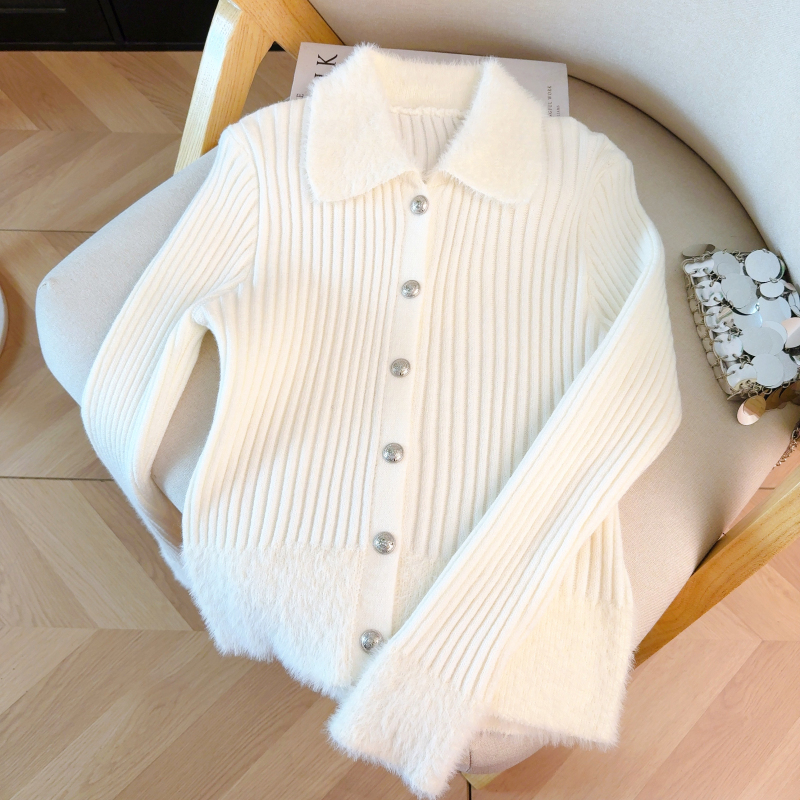 Fresh elasticity knitted slim all-match tops for women