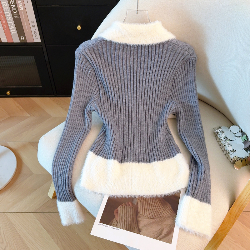 Fresh elasticity knitted slim all-match tops for women