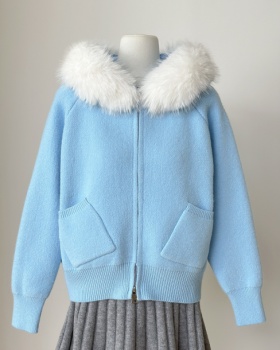 Fur collar tops long sleeve sweater for women