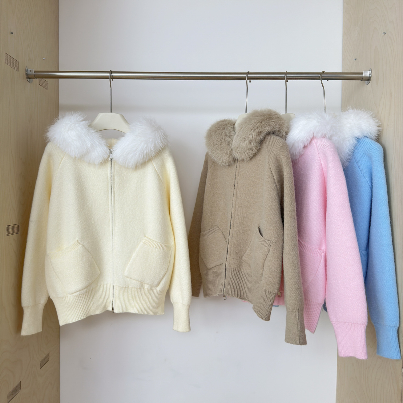 Fur collar tops long sleeve sweater for women