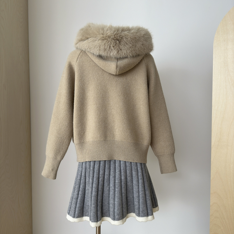 Fur collar tops long sleeve sweater for women