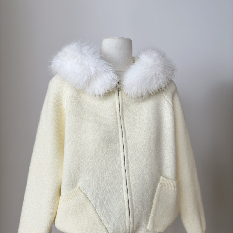 Fur collar tops long sleeve sweater for women