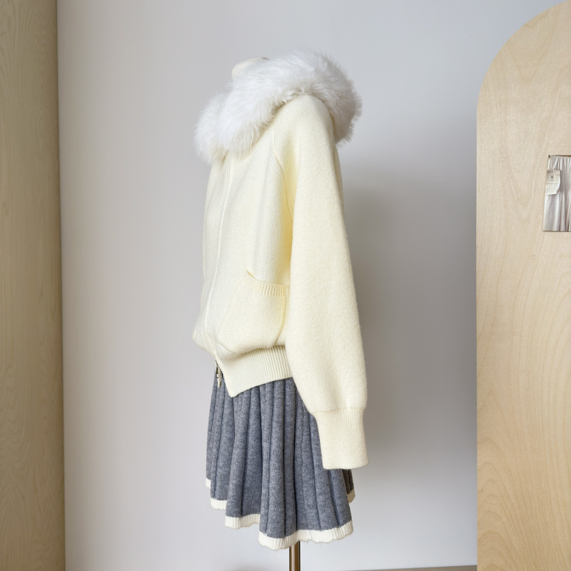 Fur collar tops long sleeve sweater for women