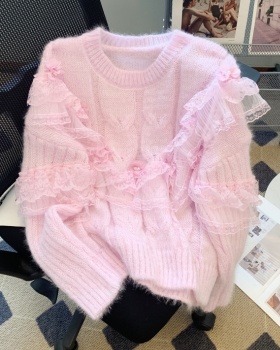 Loose lotus leaf edges beading sweater for women