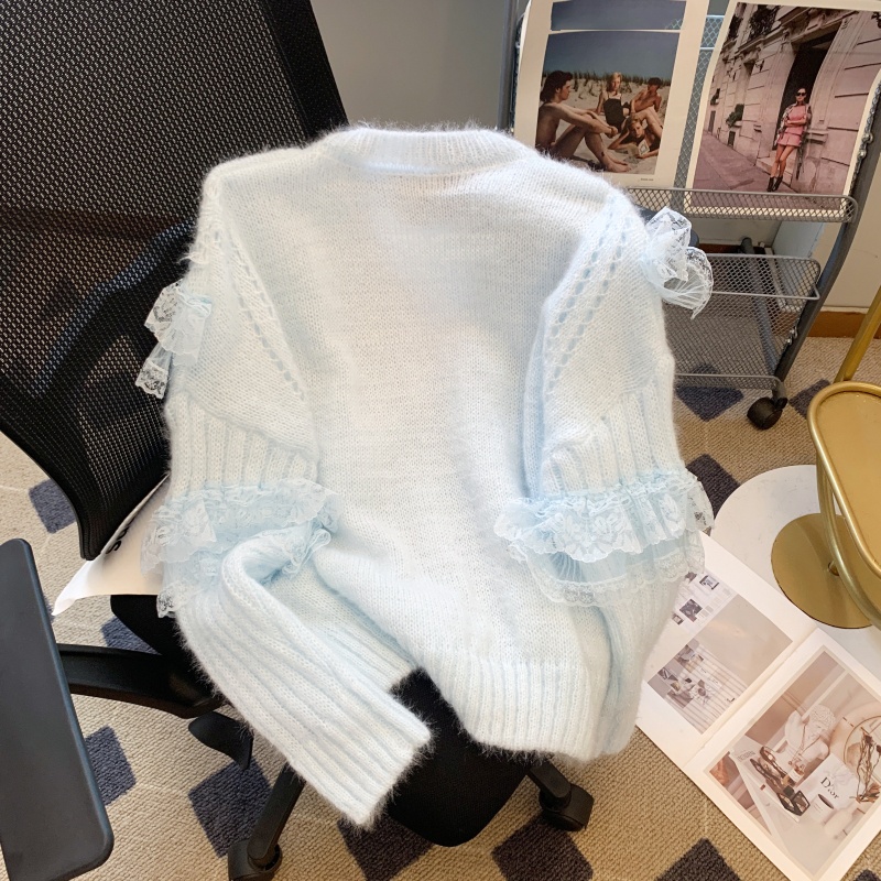 Loose lotus leaf edges beading sweater for women