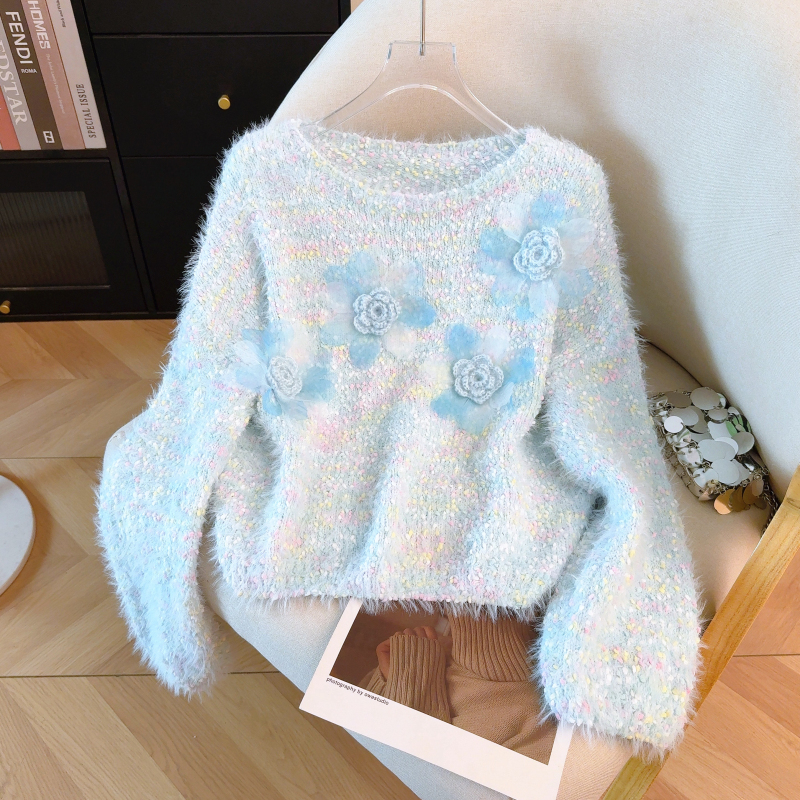 Stereoscopic autumn and winter tops tender short sweater