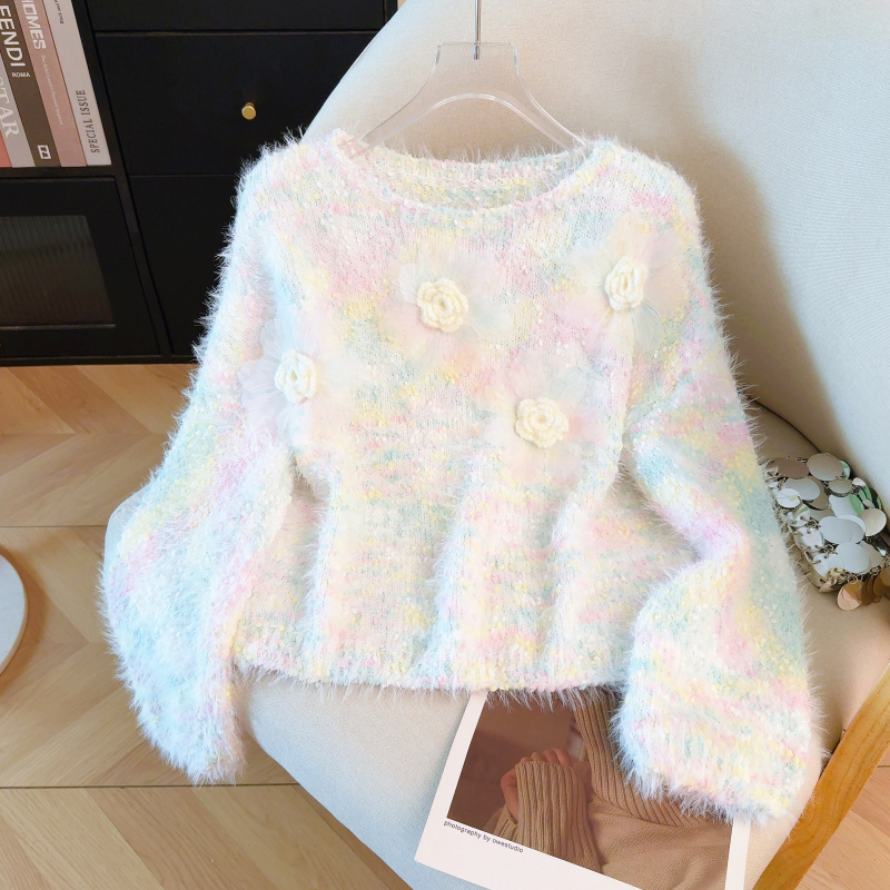 Stereoscopic autumn and winter tops tender short sweater