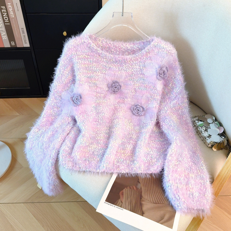 Stereoscopic autumn and winter tops tender short sweater