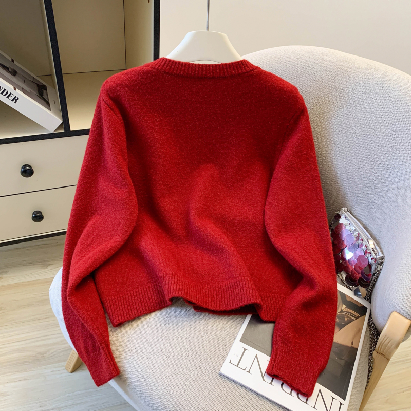 Knitted pony sweater all-match long sleeve coat for women