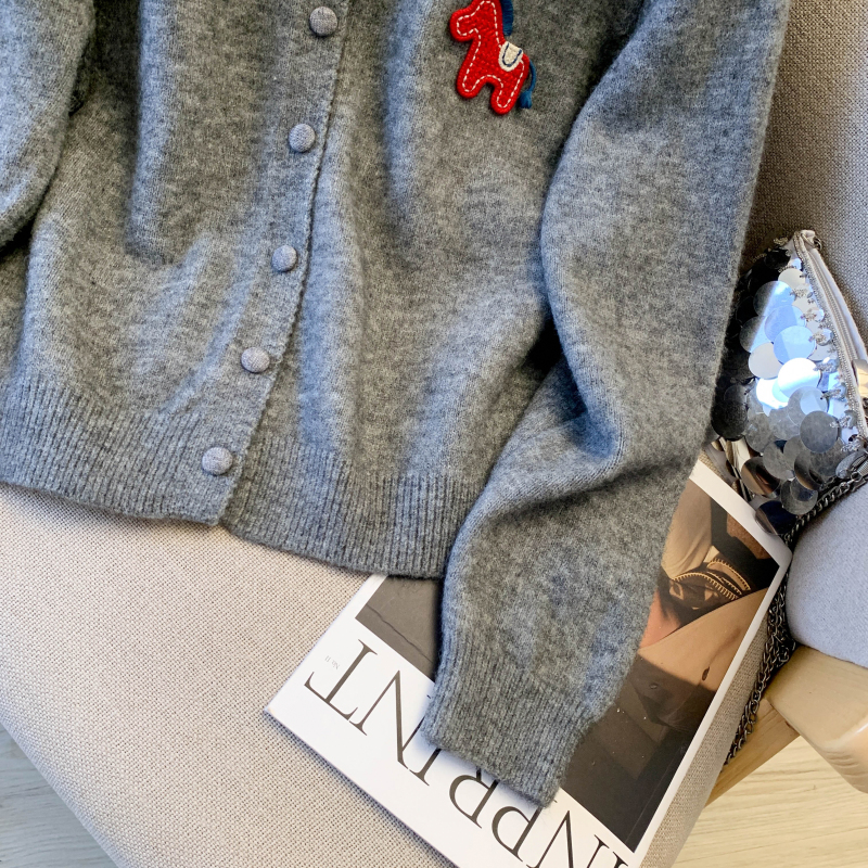 Knitted pony sweater all-match long sleeve coat for women