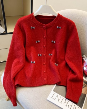 Sweet spring bow coat tender unique knitted sweater