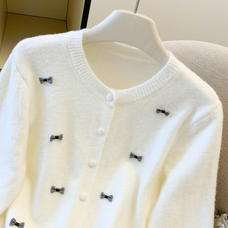 Sweet spring bow coat tender unique knitted sweater