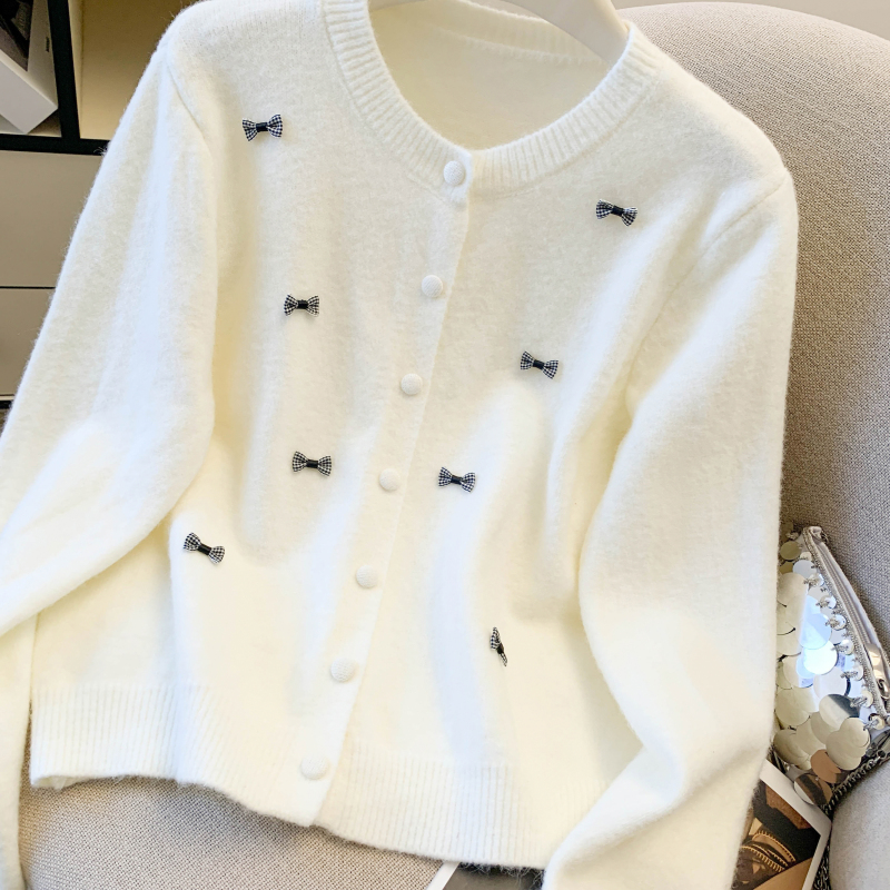 Sweet spring bow coat tender unique knitted sweater