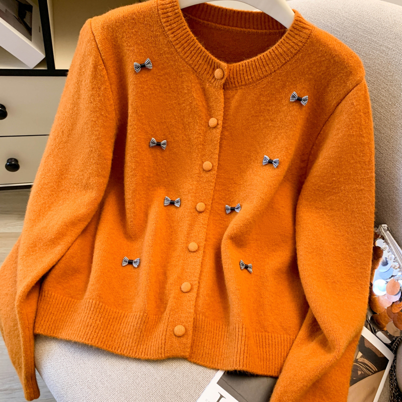 Sweet spring bow coat tender unique knitted sweater