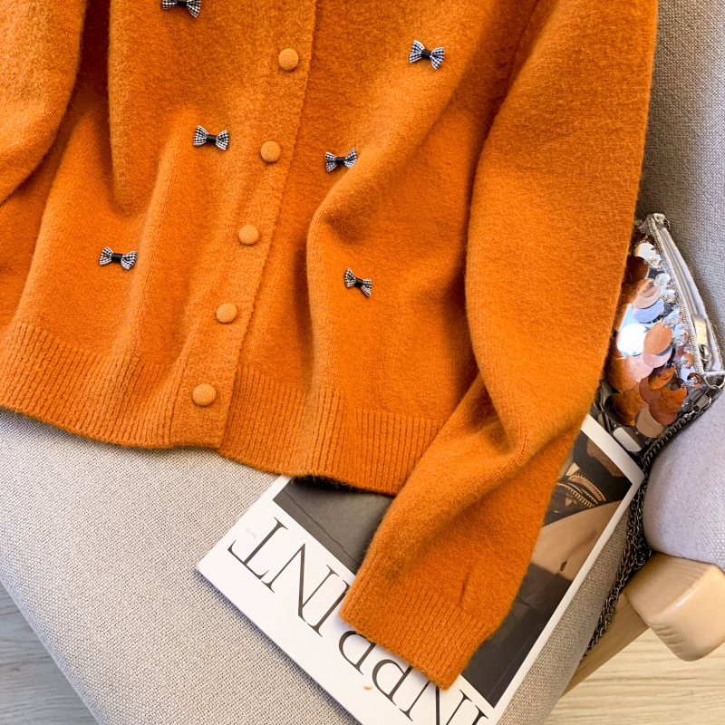 Sweet spring bow coat tender unique knitted sweater