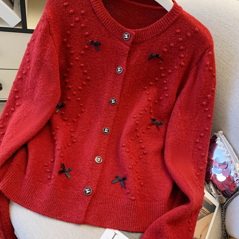 Spring fashion wool round neck cardigan for women