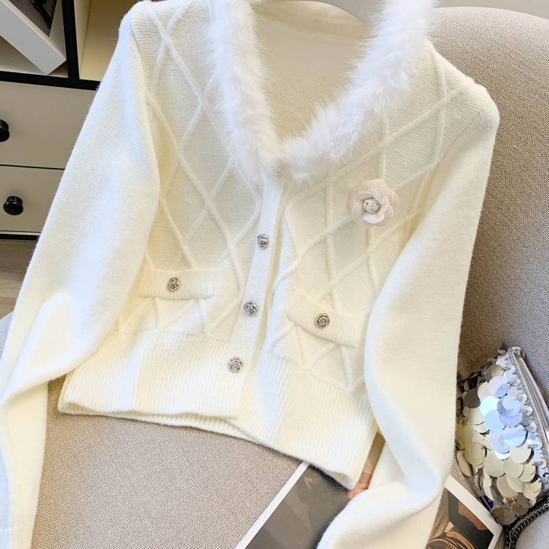 Chanelstyle fur collar sweater spring coat