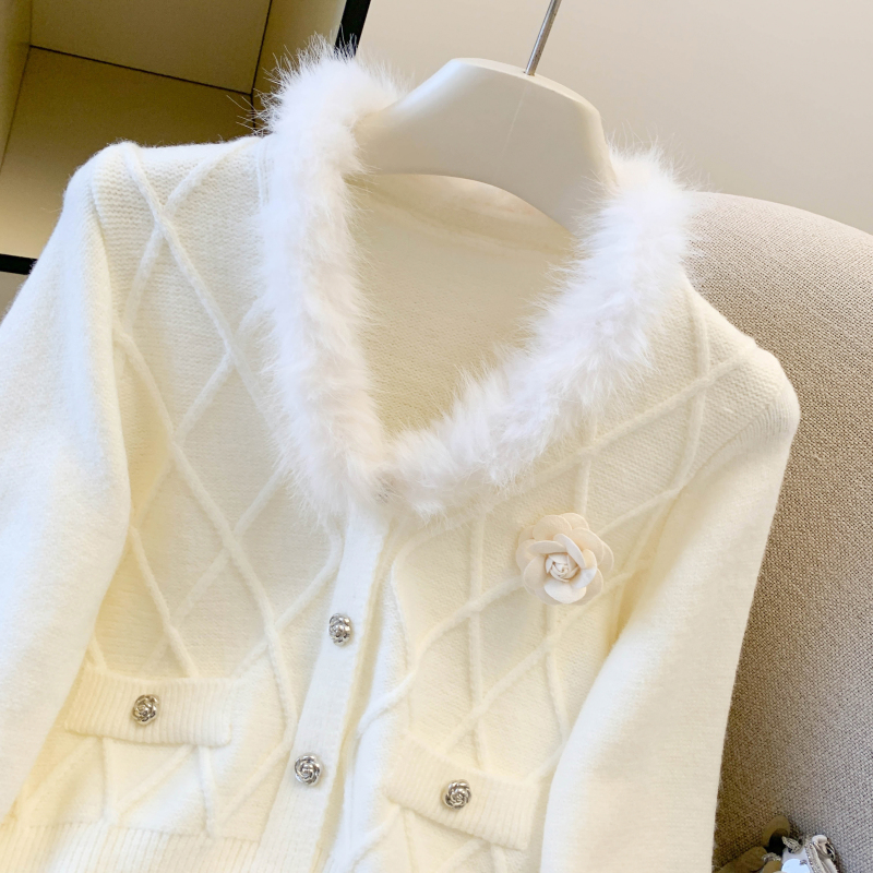 Chanelstyle fur collar sweater spring coat