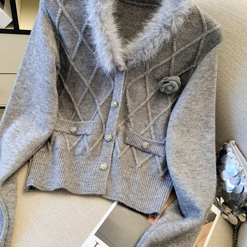 Chanelstyle fur collar sweater spring coat