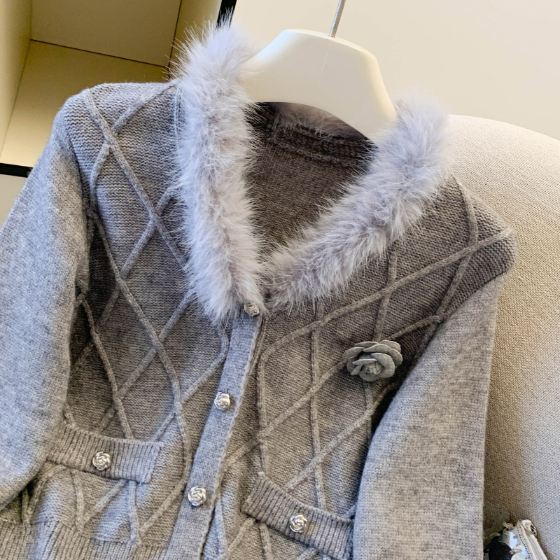 Chanelstyle fur collar sweater spring coat