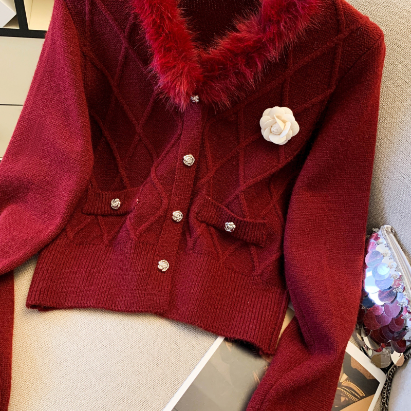 Chanelstyle fur collar sweater spring coat