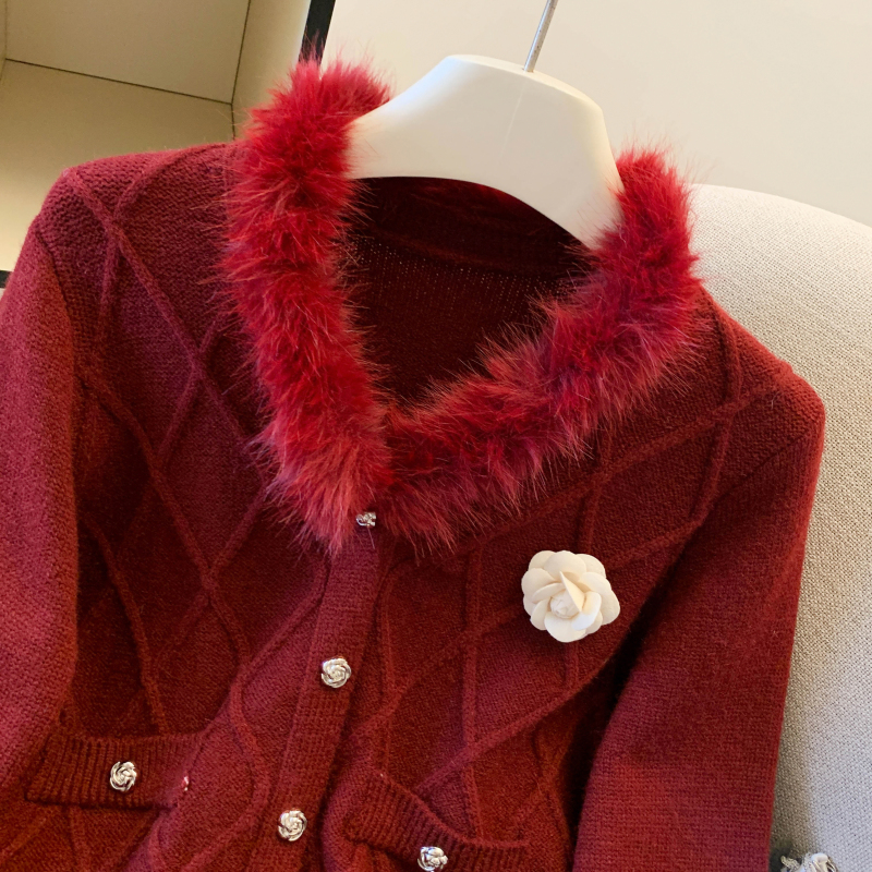 Chanelstyle fur collar sweater spring coat