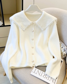 Tender splice doll collar spring knitted sweet cardigan