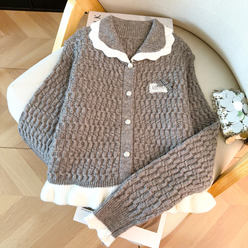 Doll collar Korean style sweater spring tops for women