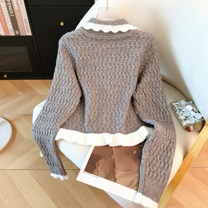Doll collar Korean style sweater spring tops for women