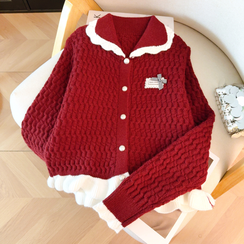 Doll collar Korean style sweater spring tops for women