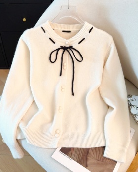 Knitted bow red tops bandage spring cardigan for women