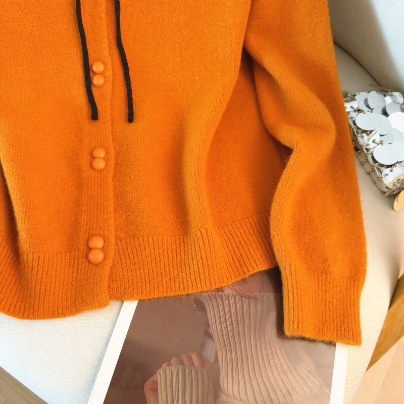 Knitted bow red tops bandage spring cardigan for women