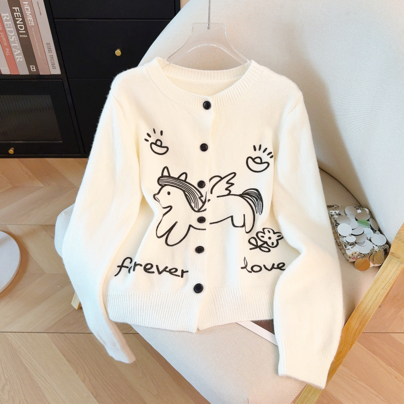 Loose round neck tops knitted spring sweater for women