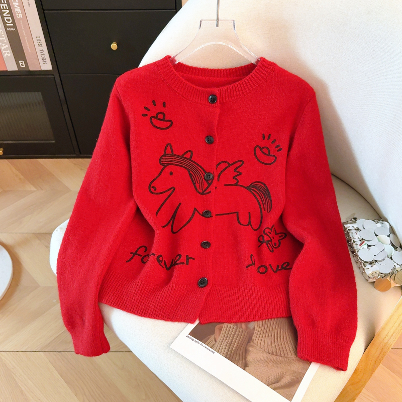 Loose round neck tops knitted spring sweater for women