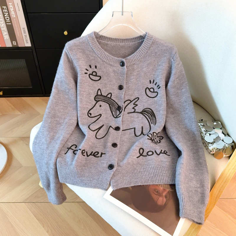 Loose round neck tops knitted spring sweater for women