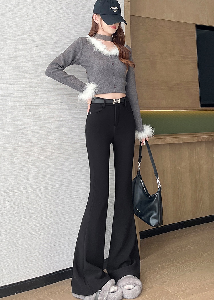 Plus velvet drape autumn and winter black pants