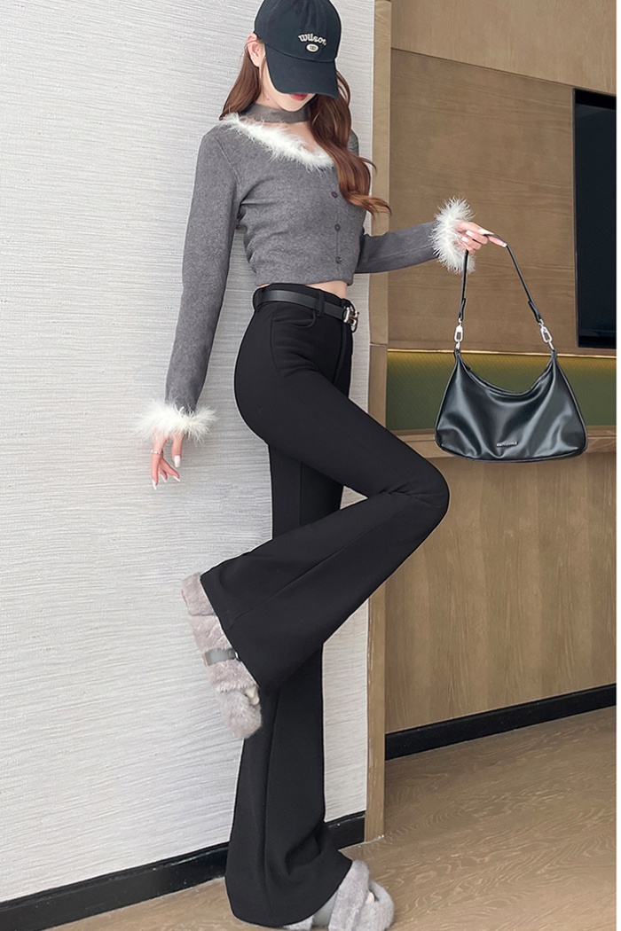 Plus velvet drape autumn and winter black pants