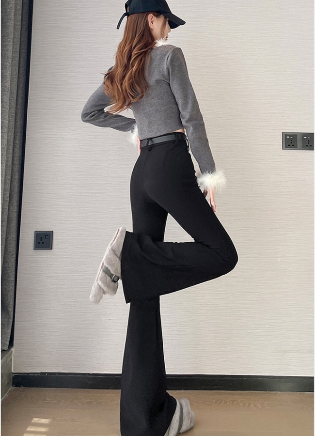 Plus velvet drape autumn and winter black pants