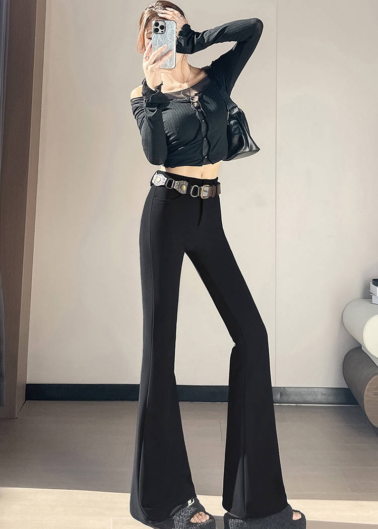 Autumn and winter high waist retro belt spicegirl slim pants