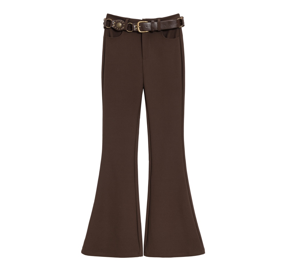 Autumn and winter high waist retro belt spicegirl slim pants