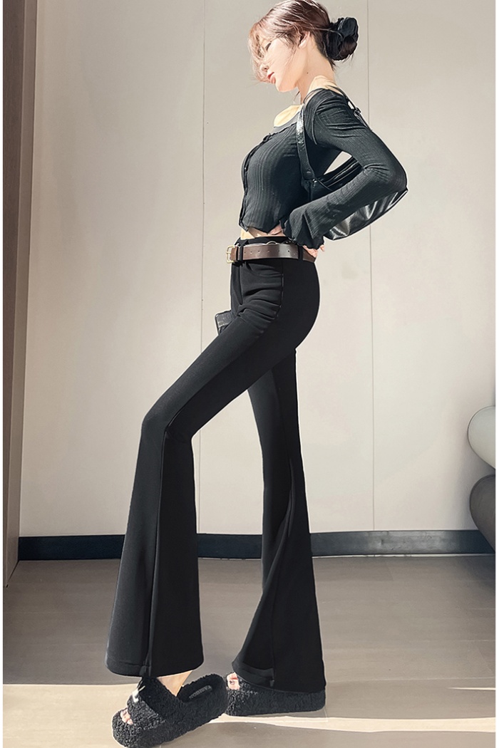 Autumn and winter high waist retro belt spicegirl slim pants