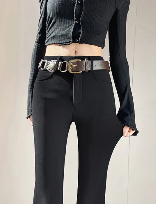 Autumn and winter high waist retro belt spicegirl slim pants