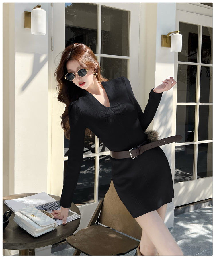 Pinched waist slim T-back Korean style dress for women