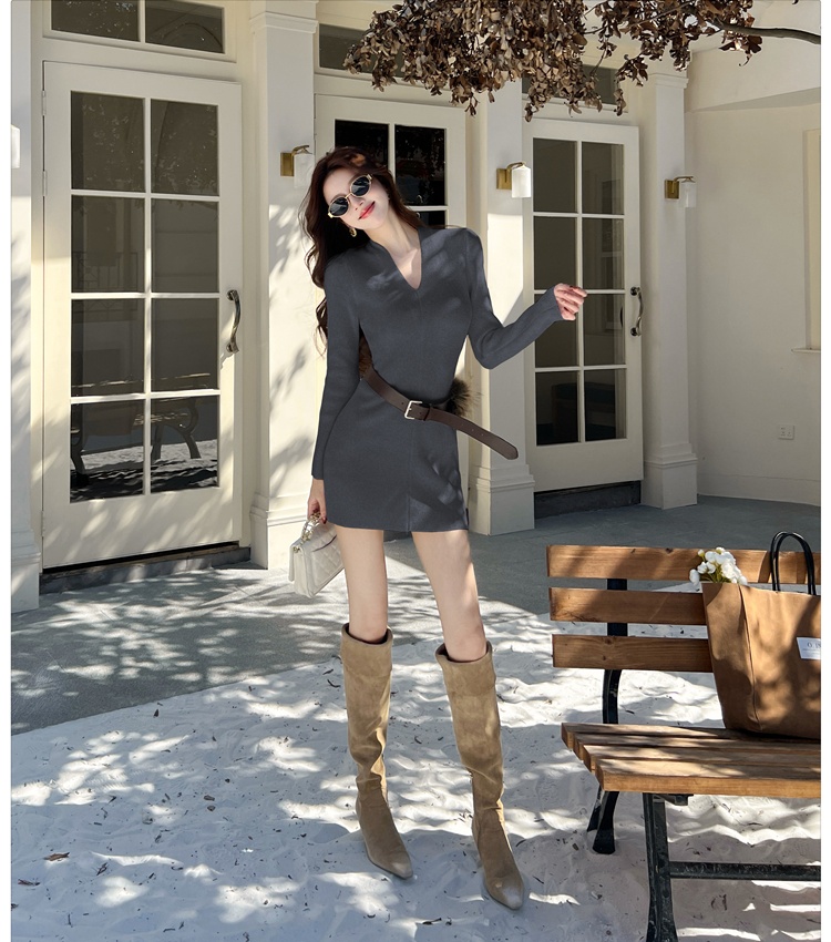 Pinched waist slim T-back Korean style dress for women