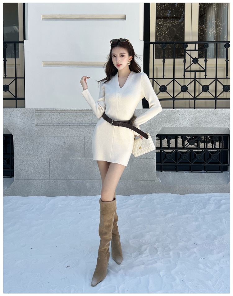 Pinched waist slim T-back Korean style dress for women