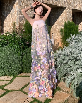 Stereoscopic floral sling vacation temperament dress
