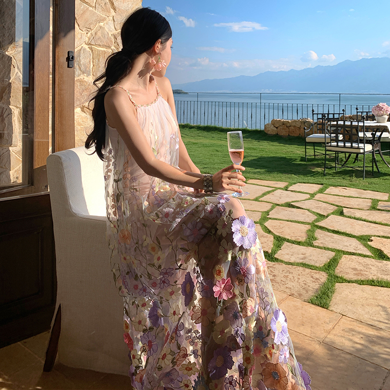 Stereoscopic floral sling vacation temperament dress